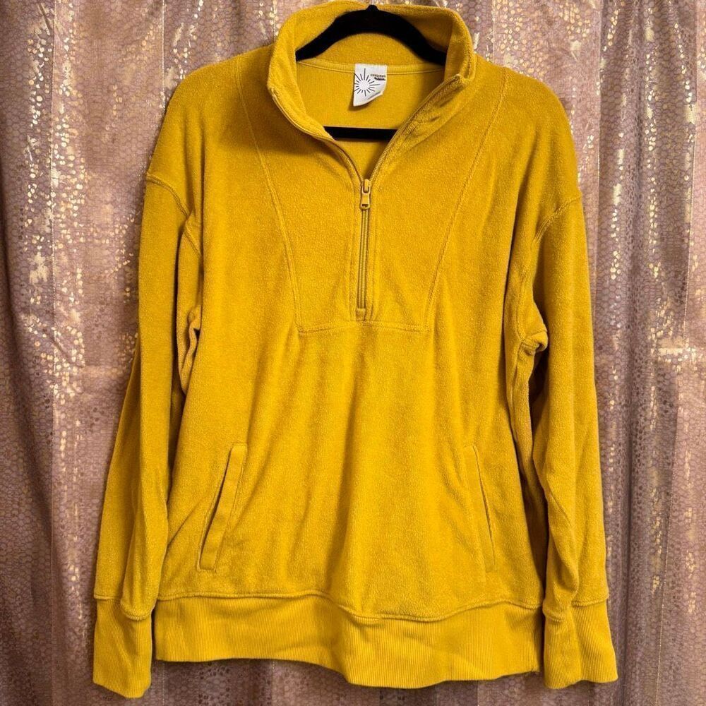 Aerie OFFLINE Chartreuse Green Terry Pullover Mock Neck Half Zip Sweater Small